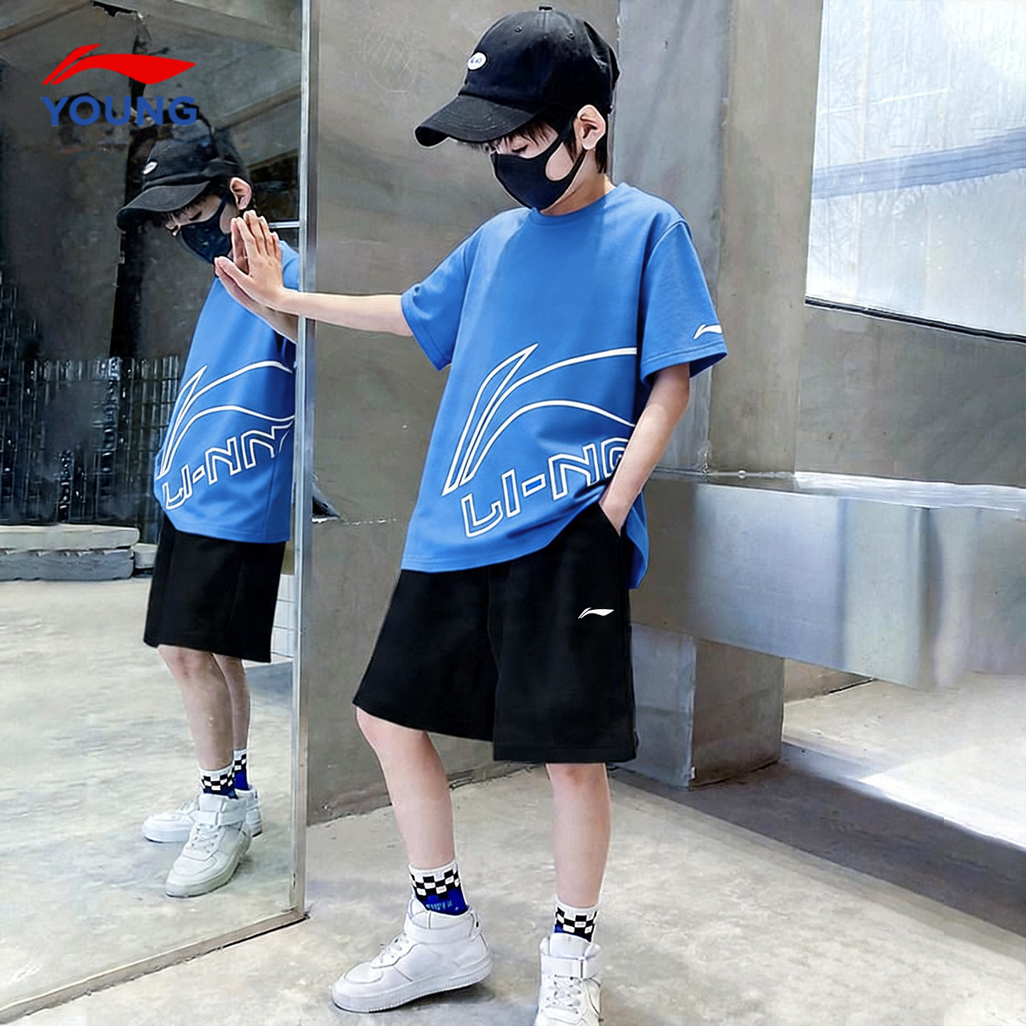 李宁儿童速干套装男童短袖短裤运动套装2026新款青少年夏季薄套装