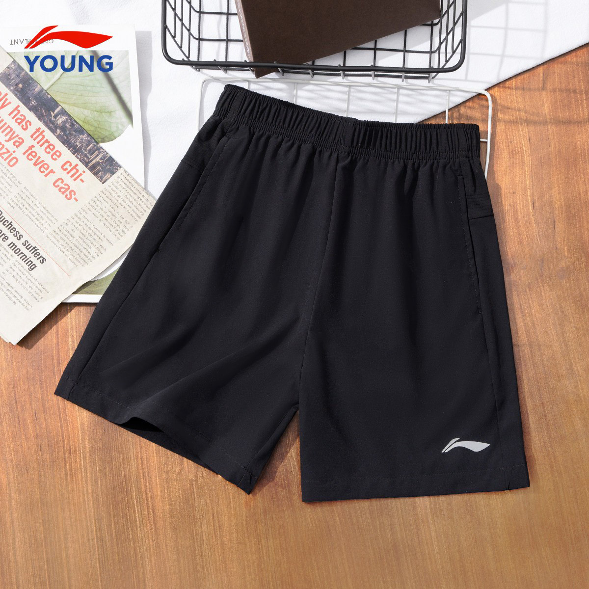 李宁儿童短裤男童夏季2026款大童运动速干裤青少年宽松透气五分裤