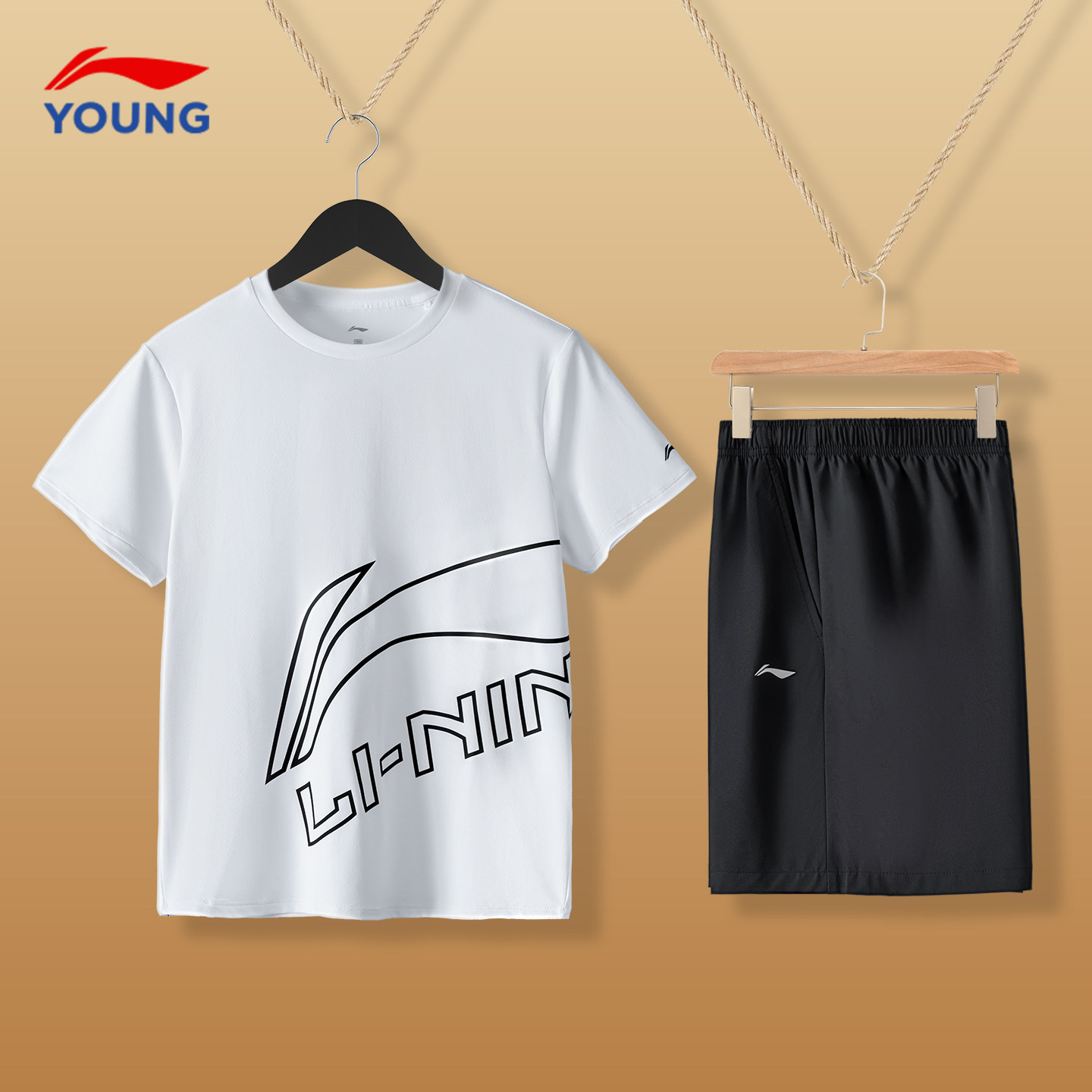 李宁男童夏套装儿童短袖T恤短裤速干套装2026新款男女大童运动服