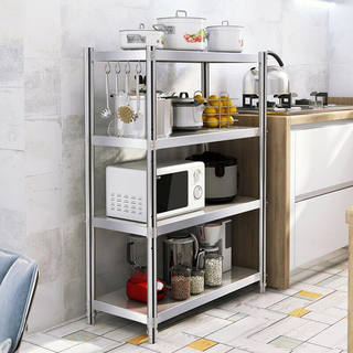 厨房置物架落地加厚不锈钢多层架落地厨房用品收纳储物3层款长60