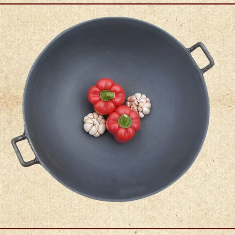 生铁锅圆底厨具炒锅传统灶锅双耳60cm生铁锅配(不锈钢盖