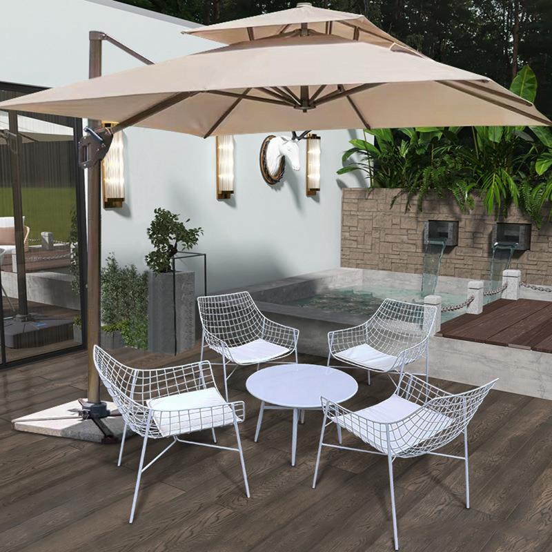 户外桌椅组合简约带伞售楼部洽谈阳台庭院不锈钢休闲现代铁艺椅子