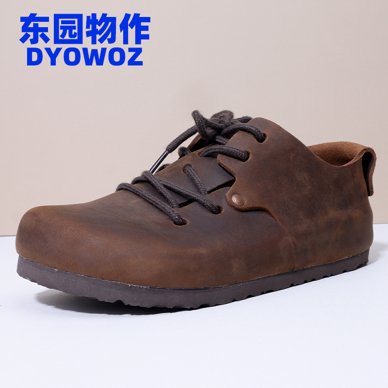 DYOWOZ/东园物作真软木头层牛皮单鞋女系带日系复古勃肯鞋Montan