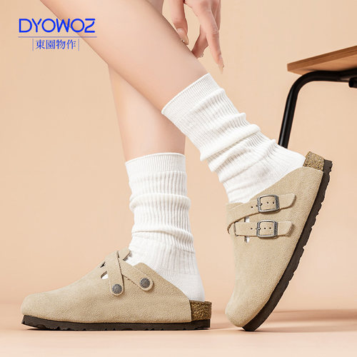 真皮真软木防滑耐磨外穿半包头拖