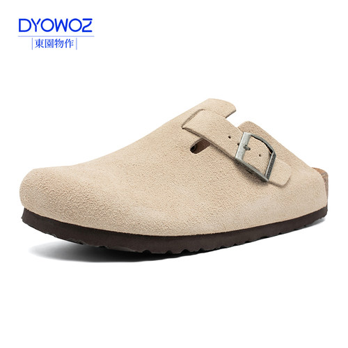半包头拖鞋反绒牛皮日系复古