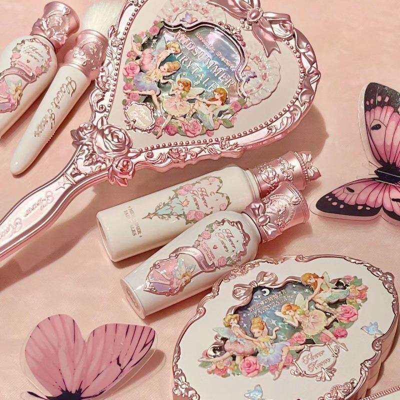 花知晓仲夏夜手持镜欧式奶油粉香白薄荷高颜值公主化妆镜