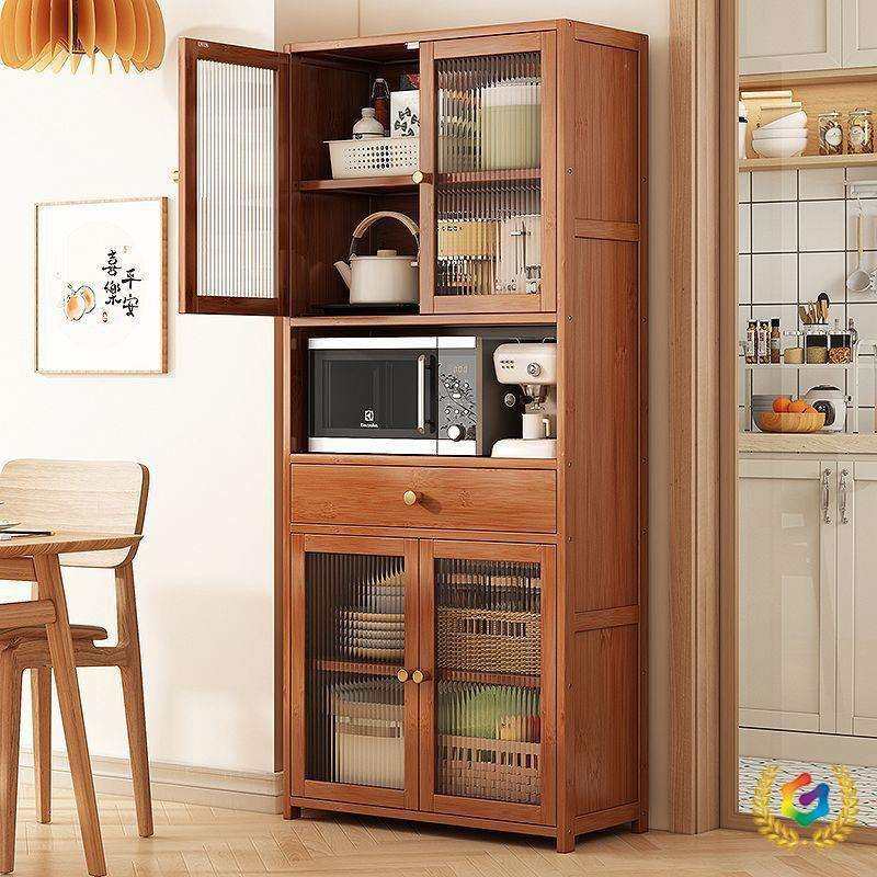 实木餐边柜落地家用置物架靠墙一体收纳柜厨房微波炉置物柜茶水柜