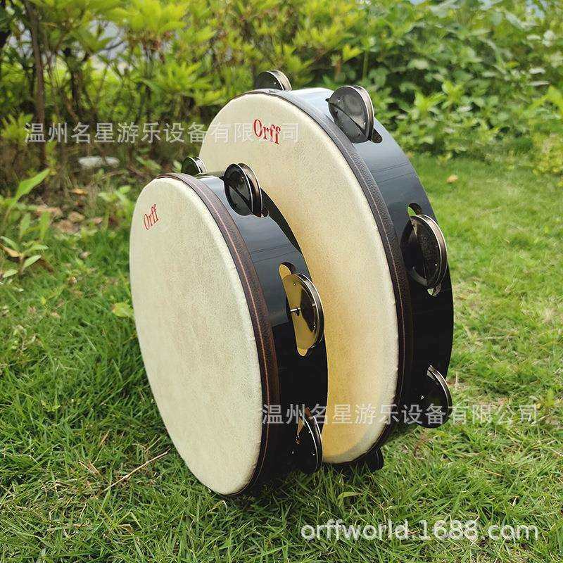 新款铃鼓儿童手拍鼓8寸10寸皮纹铃鼓黑色手鼓圈奥尔夫打击乐器