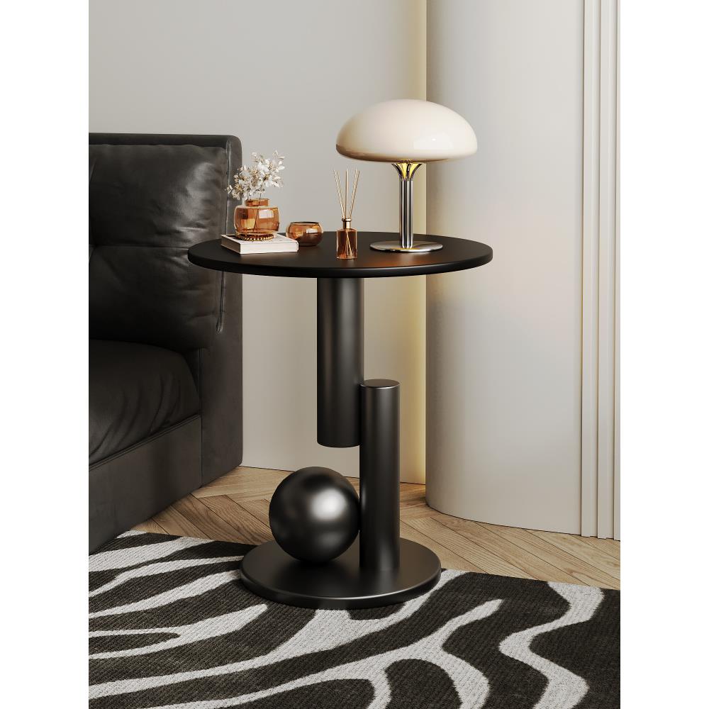 黑色边几茶几岩板沙发客厅家用床头感极简设计师可移动小圆桌