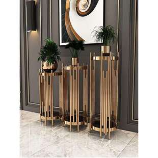 北欧轻奢不锈钢花架置物架客厅电视柜旁简约落地大理石花架子摆件