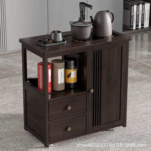 移动茶水柜大板茶桌侧边柜实木茶台烧水壶一体茶边柜茶具置物柜子
