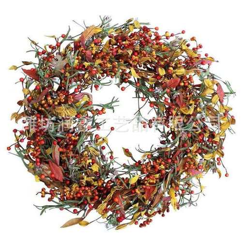 感恩节花环仿真橘红色浆果花环圣诞节日装饰品秋季花环挂件