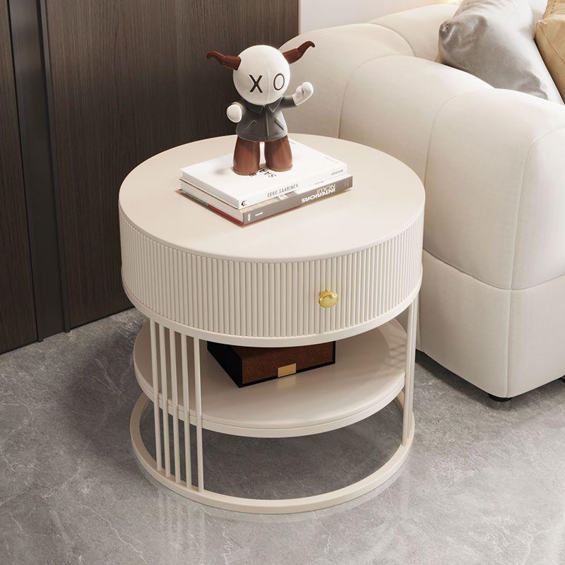 奶油风卧室床头柜客厅家用带抽屉小茶几简约现代创意岩板边几