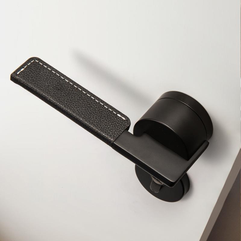 简约皮纹室内卧室房间门锁北欧轻奢静音磁吸分体锁木门门把手