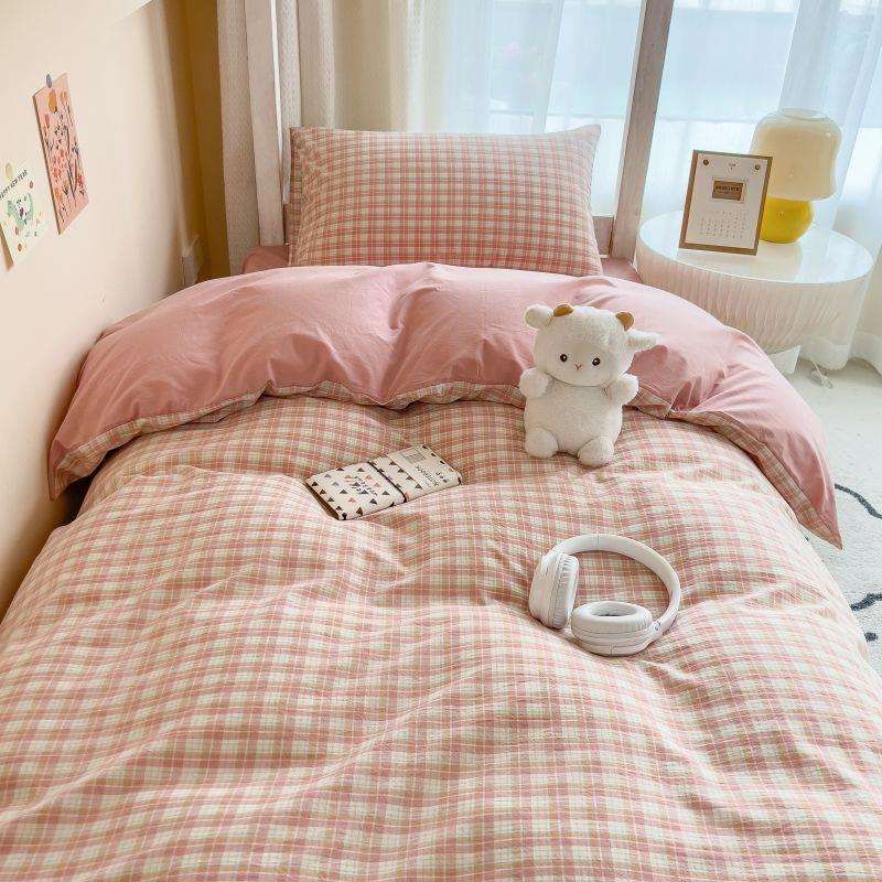 纯棉水洗棉学生宿舍三件套床上用品全棉床单被套单人床被褥一整套