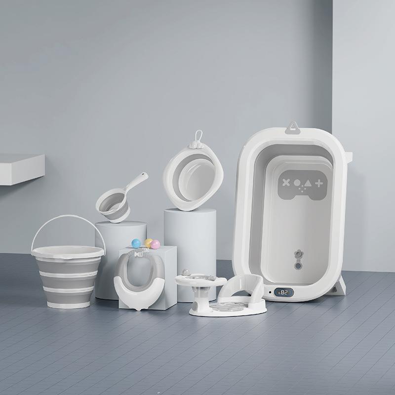 宝宝洗澡盆套装可折叠感温洗澡六件套用品可坐躺家用大号婴儿浴盆