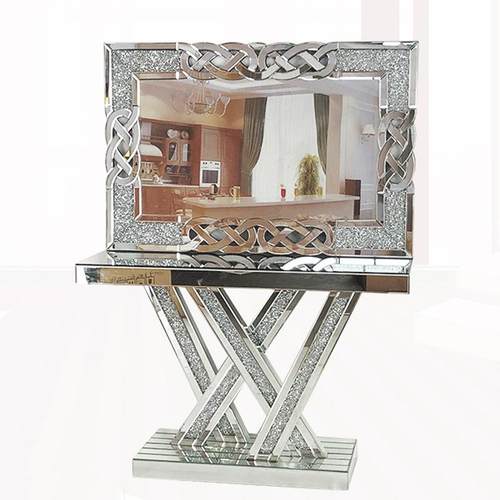轻奢装饰家用玄关桌子欧式小碎钻叉叉玄关台镜面家具玄关桌子