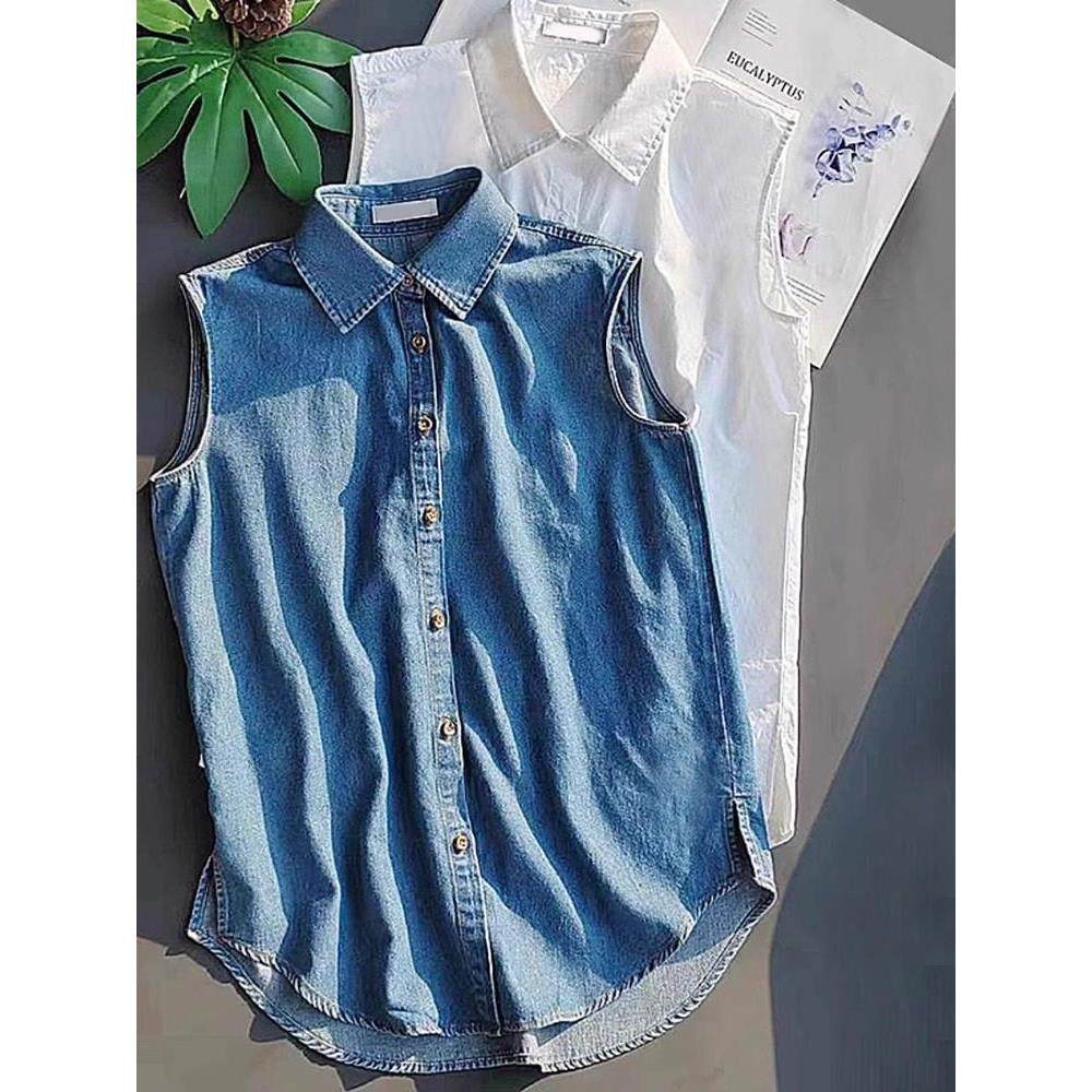 卫衣叠穿牛仔背心女假领子毛衣内搭打底衫中长款屁帘下摆无袖衬衫