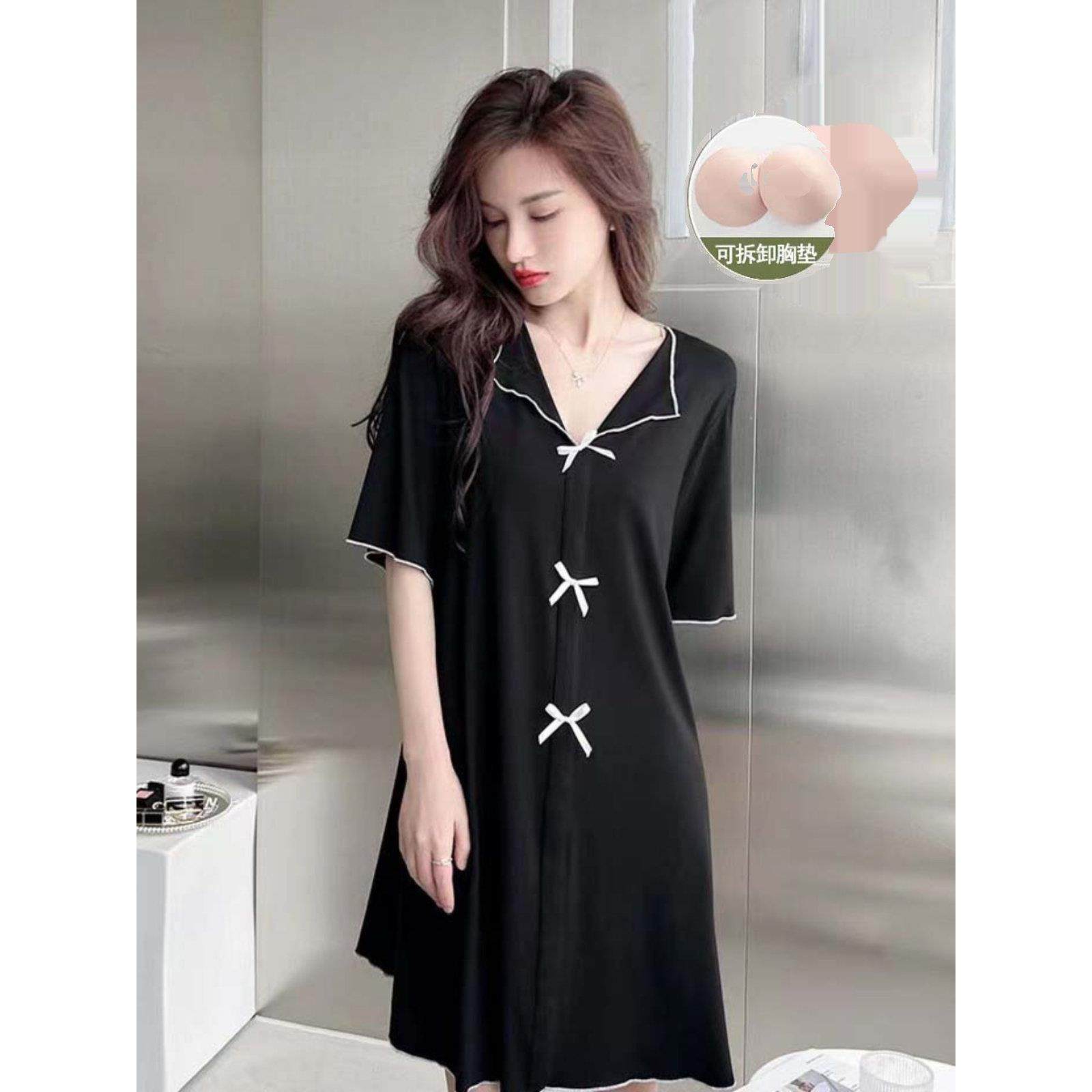带胸垫睡衣女莫代尔夏季薄款2025新款短袖翻领睡裙免穿文胸家居服,女士内衣/男士内衣/家居服,睡裙,淘宝优惠券,粉丝福利购,淘宝优惠卷