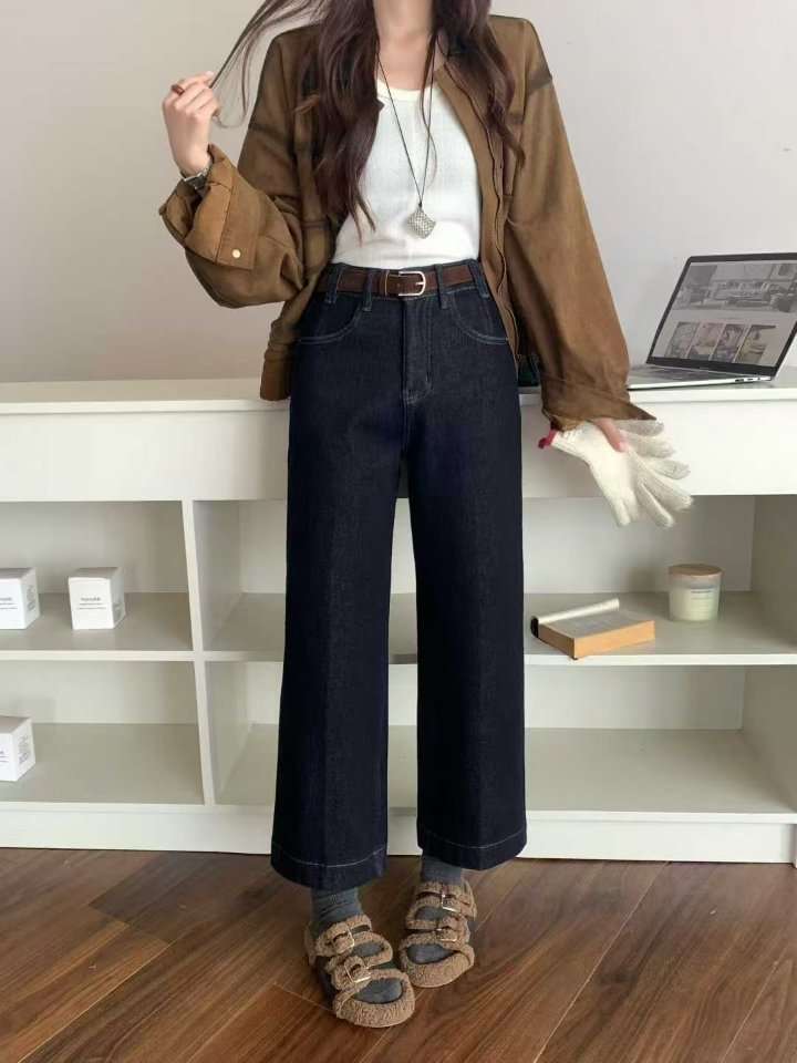 11/12 筷子腿既视！加厚绒牛仔直筒裤 裤长92腰围62臀90