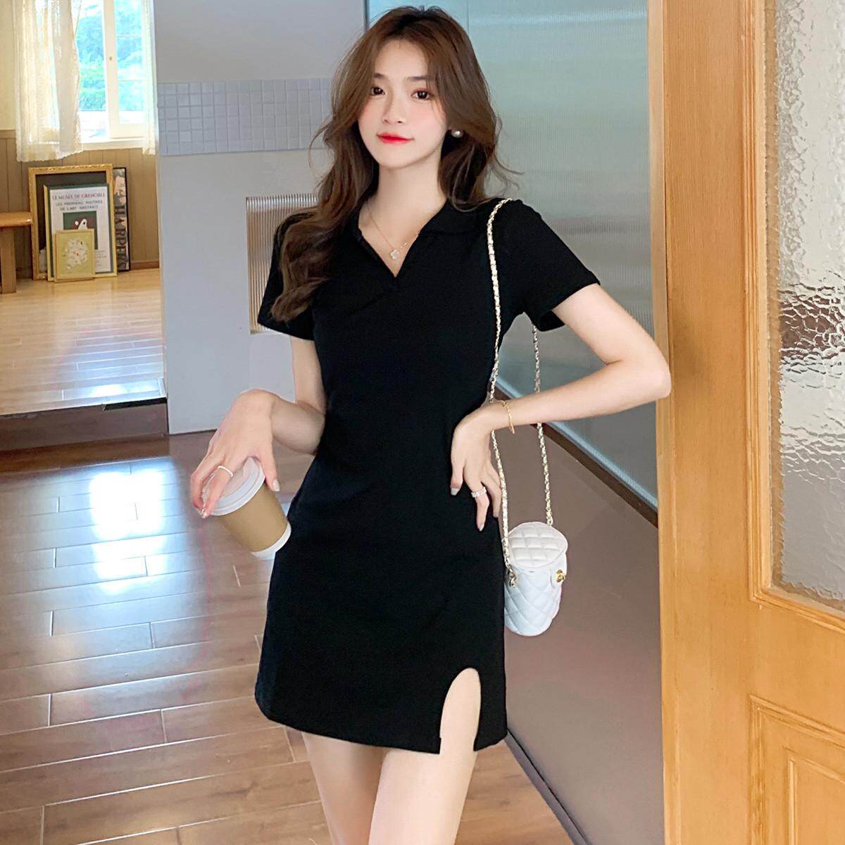 法式V领包臂连衣裙女夏季2025年新款小黑裙气质修身性感辣妹裙子