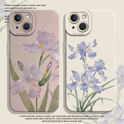 适用苹果16手机壳iPhone13promax鸢尾花17/15国风12新中式mini古风14plus妈妈11新款x老年人xs中年xr女8硅胶7