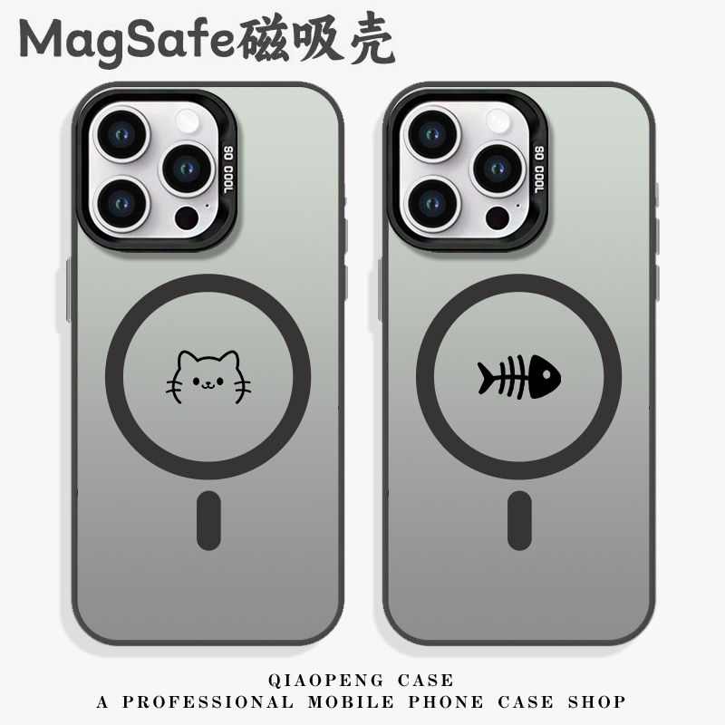 适用苹果iPhone17promax磁吸系列手机壳情侣新款高级感小众16猫咪鱼骨头13无线充电12男女15简约11一对14plus