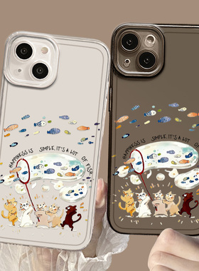 捕鱼小猫适用小米14手机壳15ultra春夏17promax小清新12卡通note13透明11红米k90k80k60k70k50k40/turbo4情侣