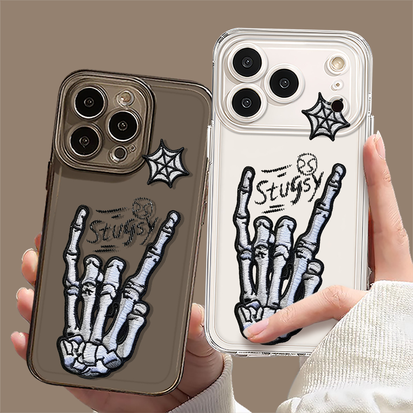 潮牌骷髅手适用苹果17手机壳iphone16promax个性15小众14plus抽象13mini搞怪12透明11不会撞壳x创意xr男xs套8