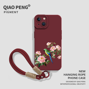 牡丹花鹦鹉适用华为nova15手机壳13新款12红色pura70pro妈妈80/14老人60带p50挂绳mate40/11/10/30/9/8/7/6/5