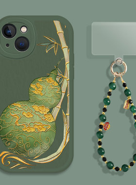 国风葫芦适用苹果13手机壳新款16带链iPhone15promax绿色11新中式14福禄12mini老人x新款xr/17/xs带挂绳8plus