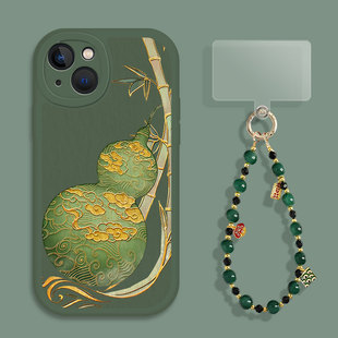 国风葫芦适用苹果13手机壳新款16带链iPhone15promax绿色11新中式14福禄12mini老人x新款xr/17/xs带挂绳8plus