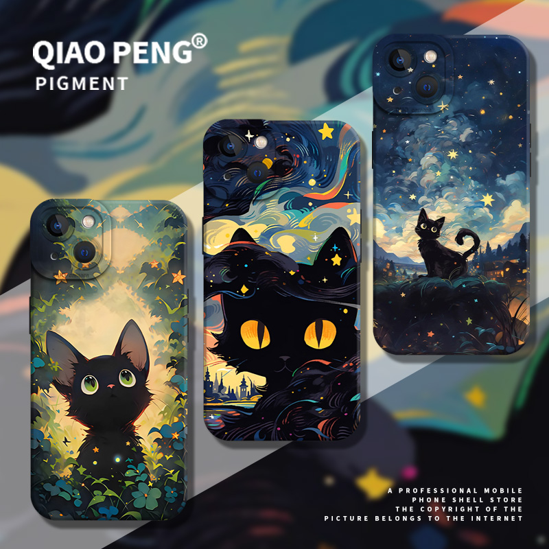 星空黑猫适用华为nova14手机壳pura80/70新款mate60pro梵高p50猫咪40小众12/13/11高级感10/30硅胶9/8se7/6/5