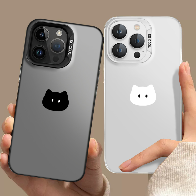 适用黑白猫咪手机壳苹果彩银