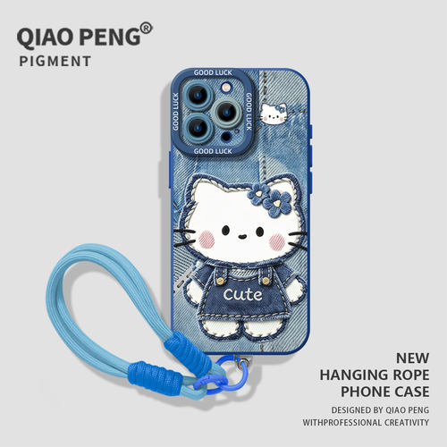 适用小米红米手机壳牛仔猫咪挂绳