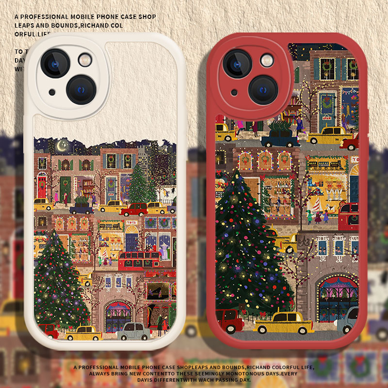 适用苹果手机壳圣诞街道小羊皮