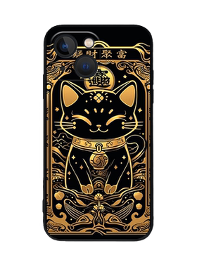 适用招财黑猫手机壳一加魅族硅胶