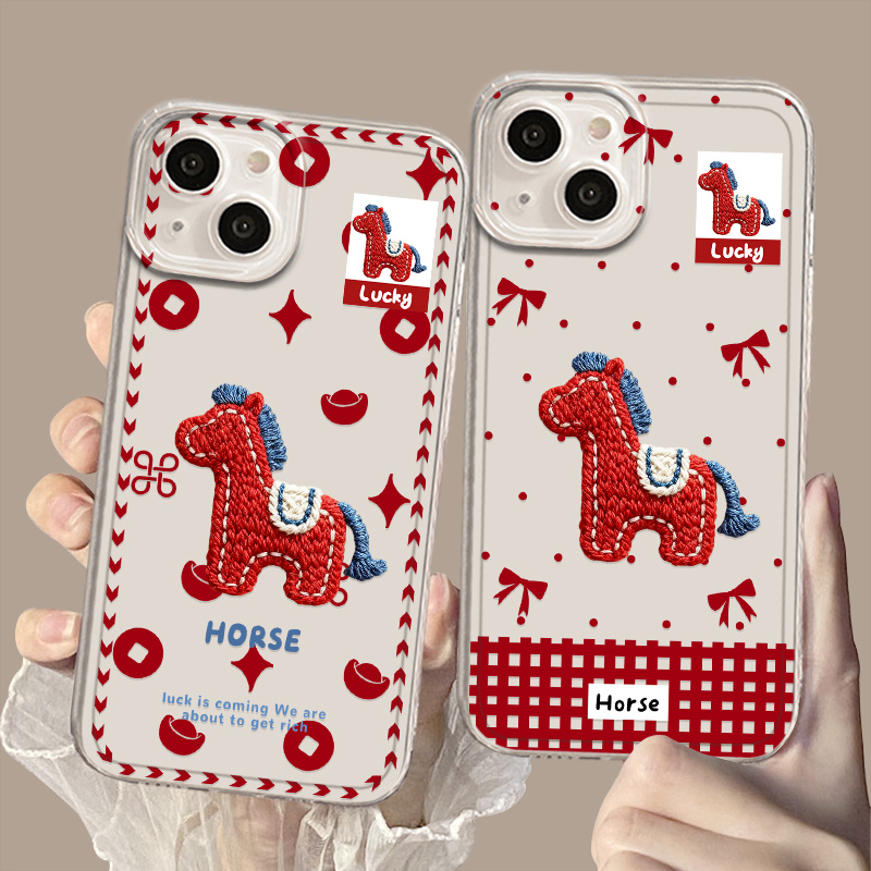 适用华为手机壳透明刺绣小马