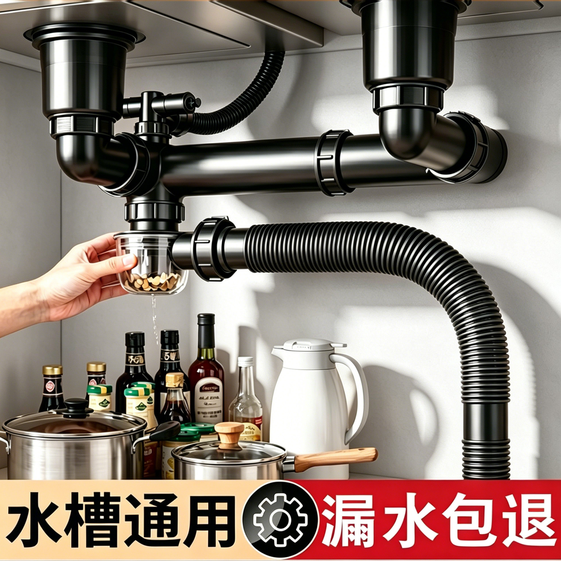 厨房水槽下水管洗菜盆通用全套配件单双槽防反臭排水管洗碗槽套装