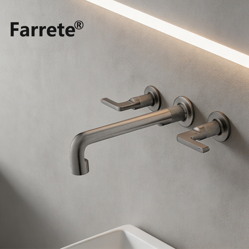 Farrete极简暗装面盆水龙头冷热全铜双把手嵌入墙式墙排台盆龙头