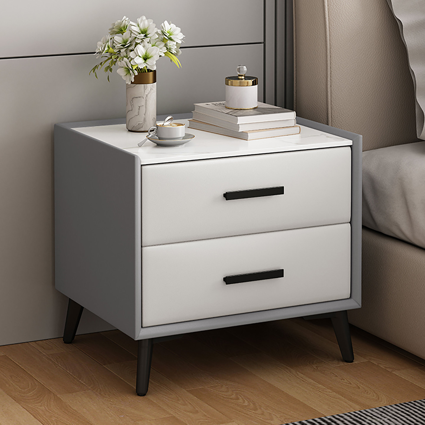 实木轻奢床头柜简约现代家用卧室迷你岩板50cm简约储物柜子整装