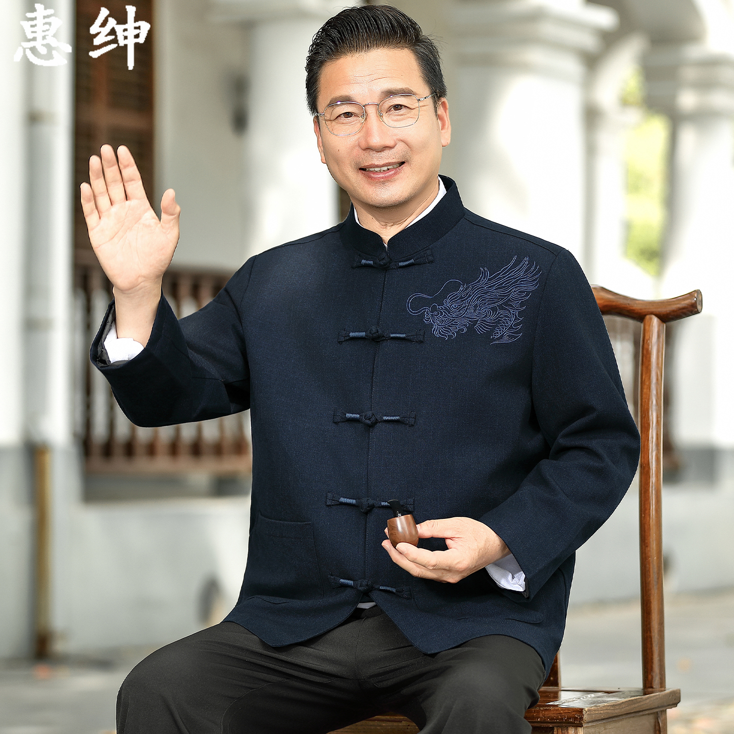 中老年秋装爸爸装唐装套装