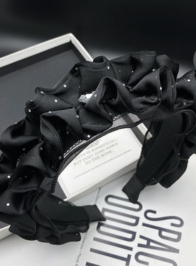 公主风黑色缎面褶皱镶钻发卡发箍女高颅顶气质显脸小压发洗脸头箍