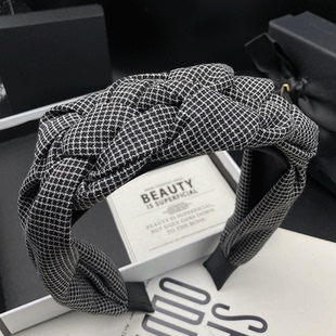 韩国文艺范黑色复古条纹格子麻花辫大头围发箍女成人高颅顶头箍