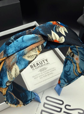 孔雀蓝高定印花发卡发箍女2025时尚新款发捆头饰宽边压发洗脸头箍