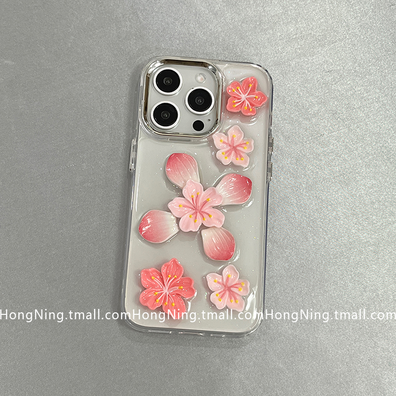 ins风滴胶立体粉色花朵适用苹果16ProMax手机壳少女心超火iPhone13新款16pro小众女款14防摔15PRO全包保护套