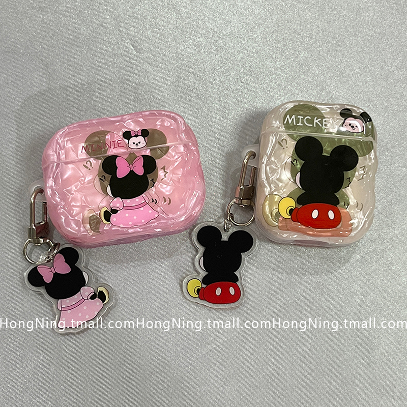 贝壳纹可爱米奇米妮适用新三代airpods4保护套新款苹果蓝牙无线耳机壳1/2代airpodspro二代防摔全包创意简约