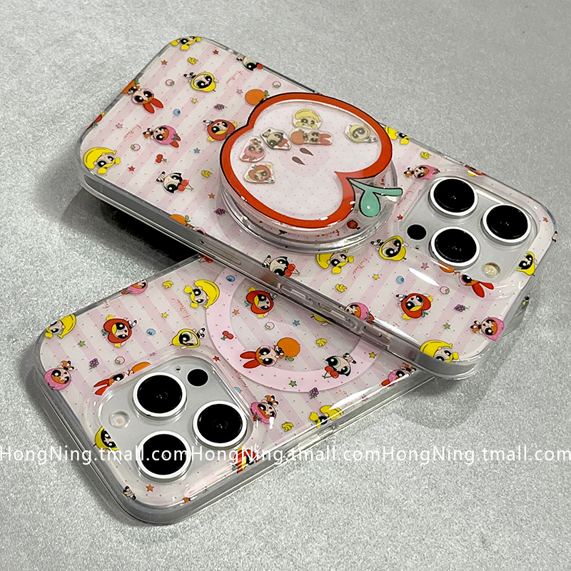 夏季水果可爱卡通带支架适用苹果16ProMax手机壳磁吸iPhone13新款16pro小众女14防摔15PRO硅胶双层全包保护套
