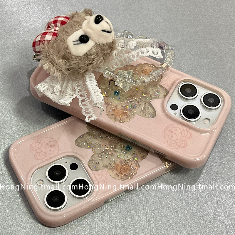 可爱迪士尼细闪卡通带玩偶挂绳适用苹果16ProMax手机壳iPhone13新款16pro小众女款14防摔15PRO硅胶全包保护套