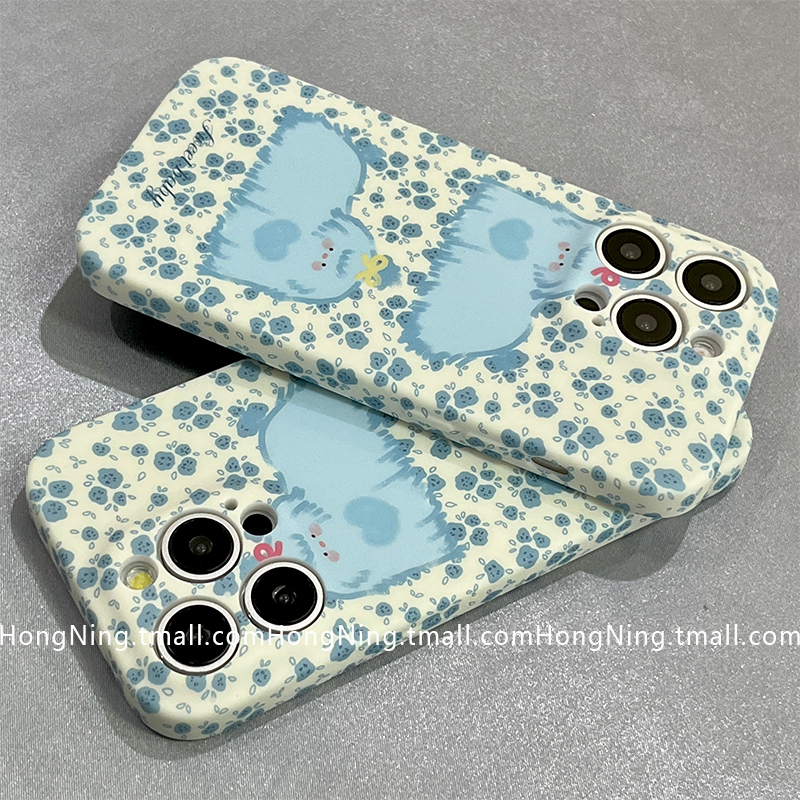 可爱卡通毛绒小狗适用苹果16手机壳iPhone14pro小众新款13硅胶15ProMax女款水贴12防摔11简约男生创意全包软